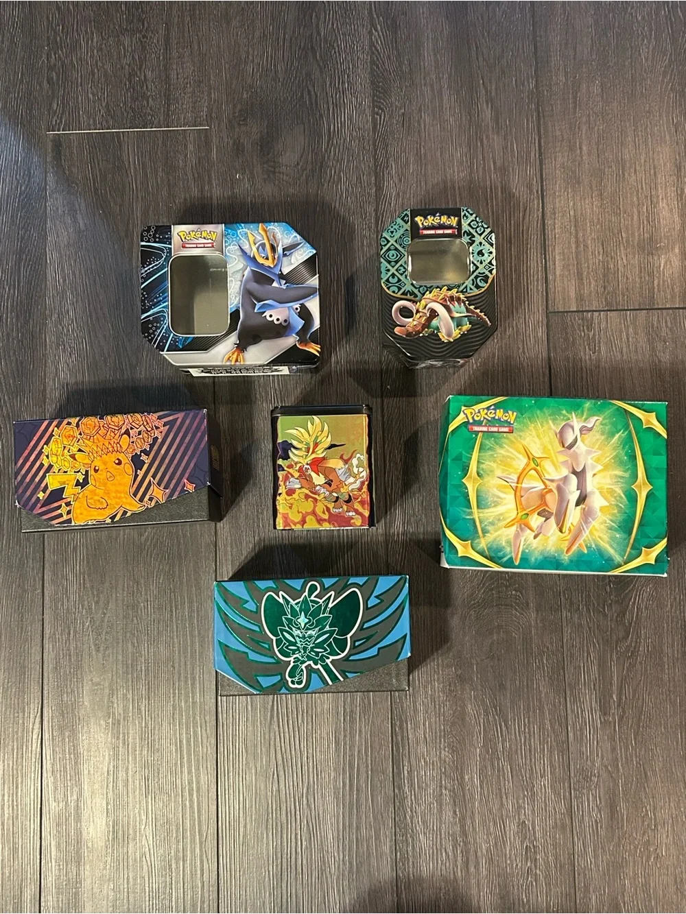 Pokemon TCG Empty Tin Deck Storage Box Lot Empoleon Arceus Pikachu 6pc